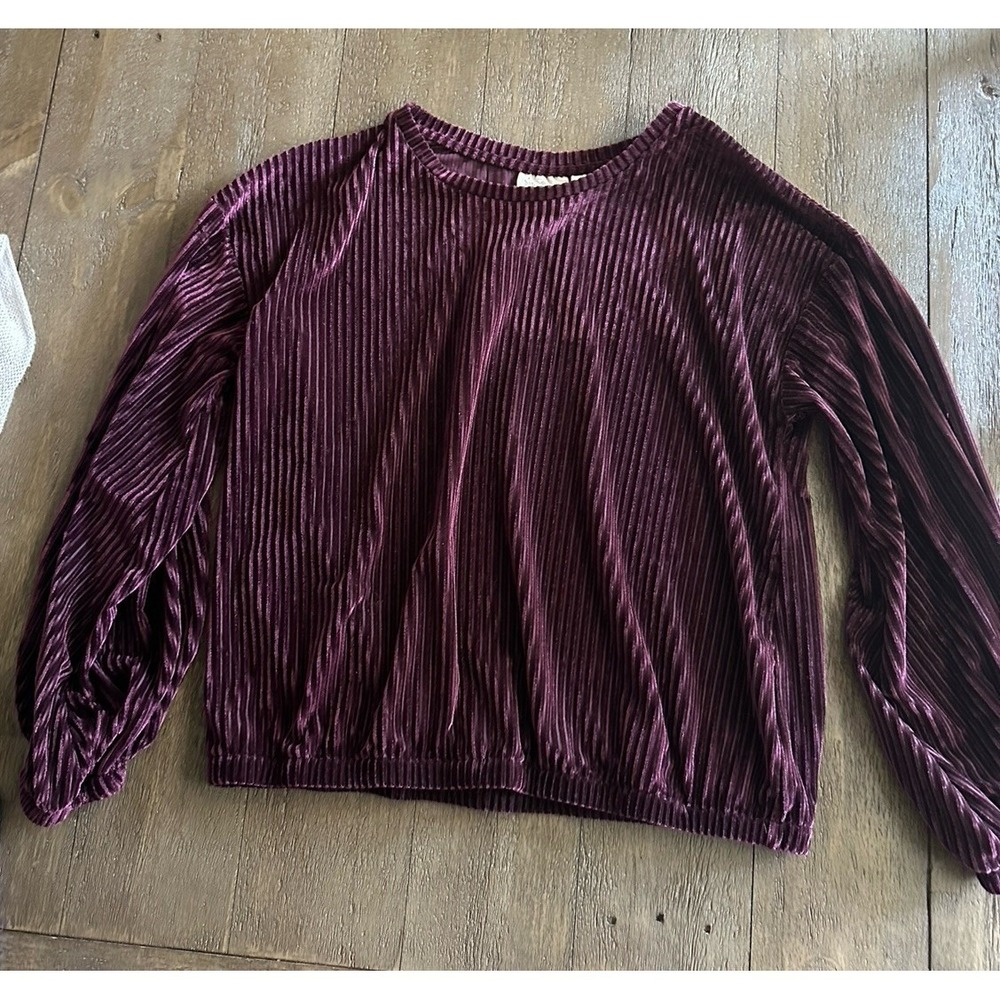Dantelle Women Plum Purple Pleated Velvet Long Sleeve Blouse Top M D1620LS